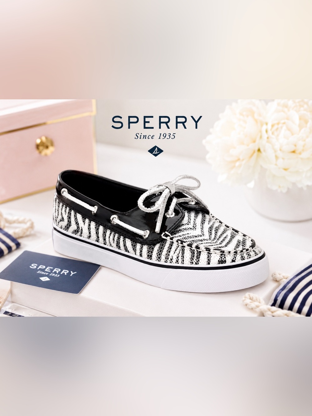 Sperry Zebra Sequin Boat Shoes Girls Size 5 Black White Sparkle Preppy Cute